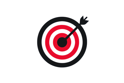 icon of red target with black arrow hitting center, symbolizing precision, goal achievement, and accuracy in design. png