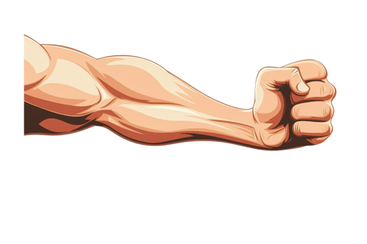 Strong cartoon arm with clenched fist, symbolizing strength and power, perfect for fitness and motivation concepts. png