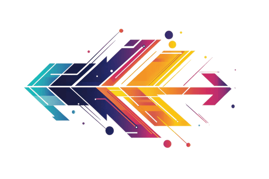 Vibrant abstract arrow design with gradient geometric shapes and dynamic motion, ideal for modern digital projects and creative backgrounds. png