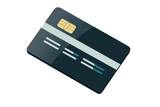 Stylized credit card illustration with chip, symbolizing finance, shopping, and online transactions on a transparent background. png