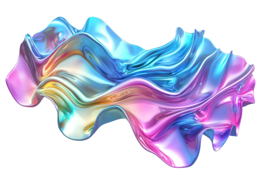 Vibrant 3D abstract shape in iridescent colors, showcasing a fluid and dynamic form. Perfect for digital art and creative design projects. png
