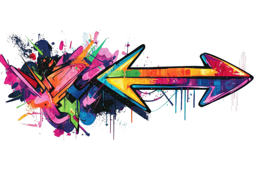 Vibrant abstract graffiti arrow bursting with colors on a transparent background. capturing urban artistic expressions and creativity. png