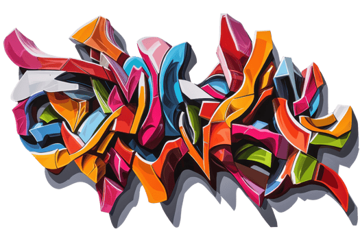 Vibrant abstract graffiti art mural with colorful 3D designs, showcasing urban street creativity and bold artistic expression. png