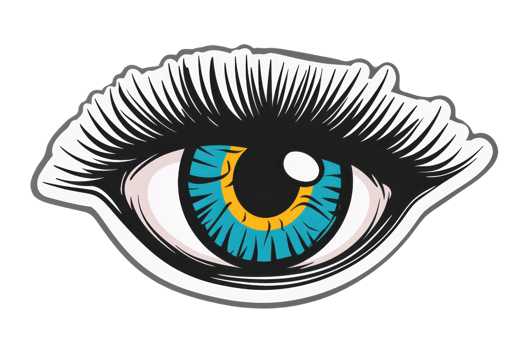 Vibrant blue eye illustration with long lashes and bold lines, capturing attention and creativity in artful design. png