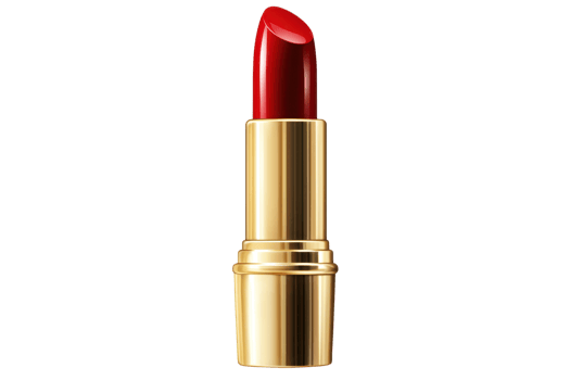 Vibrant red lipstick in elegant gold casing, standing upright against a transparent background. ideal for beauty and cosmetic themes. png