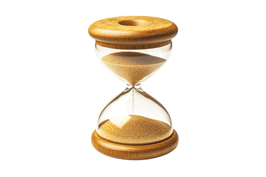 Wooden hourglass with flowing sand isolated on transparent background. symbolizing time management, deadline concept, and passage of time. png