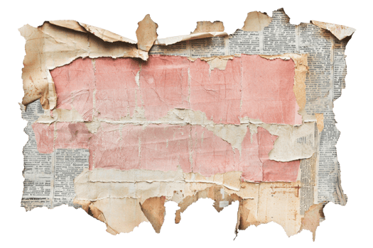 Vintage torn paper collage with weathered textures and faded colors. Perfect for backgrounds, craft projects, or artistic designs. png