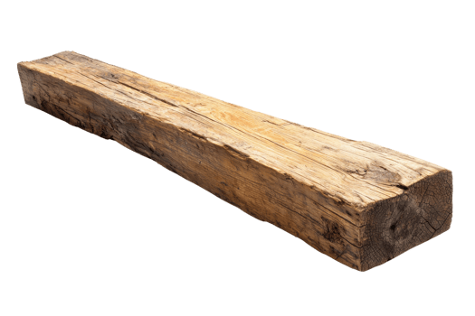 Vintage weathered wooden beam isolated on transparent background. Perfect for construction, carpentry, or rustic decor themes. png