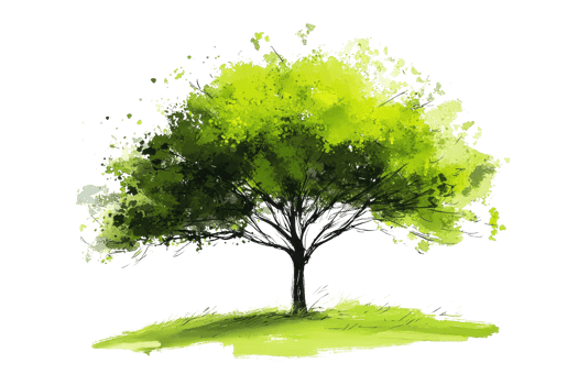 Watercolor painting of a lush green tree on a grassy hill, capturing the tranquility and beauty of nature in vibrant strokes. png