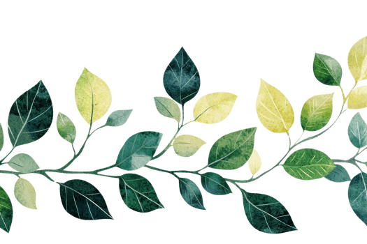Watercolor illustration of vibrant green and yellow leaves on branches, ideal for nature-themed designs and artistic backgrounds. png
