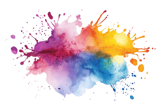 Vibrant, colorful paint splash blending shades of blue, red, yellow, and purple creating a dynamic artistic abstract background. png