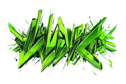 Vibrant green abstract graffiti artwork with sharp geometric shapes and dynamic style, showcasing urban street art creativity and expression. png