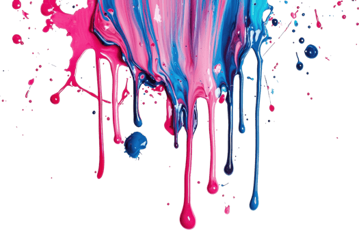 Vibrant pink and blue paint dripping downwards, creating an abstract artistic pattern suitable for creative design projects and backgrounds. png