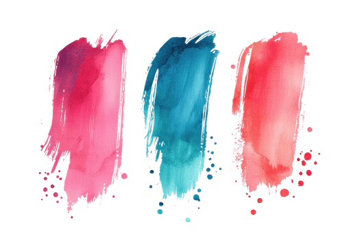 Vibrant watercolor brush strokes in pink, blue, and red on a transparent background. perfect for creative designs and artistic projects. png