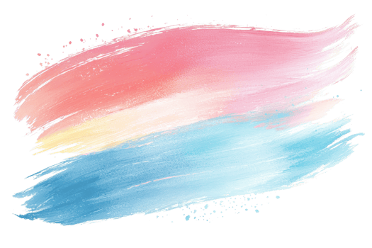 Vibrant watercolor brush stroke blending pastel hues of pink, blue, and yellow, perfect for artistic backgrounds and creative projects. png