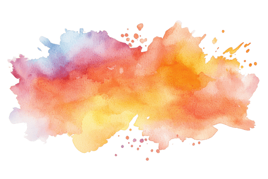 Vibrant watercolor splash blending warm tones of orange, red, and yellow with hints of cool blue, ideal for creative backgrounds. png
