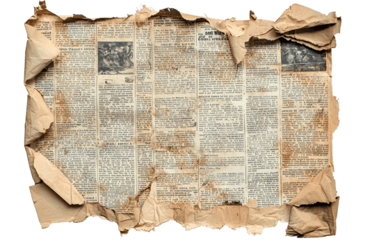 Vintage, torn newspaper with yellowed pages, capturing a piece of history and nostalgia. Perfect for backgrounds, projects, and designs. png