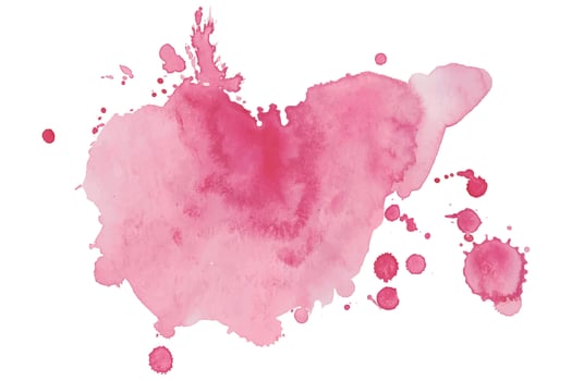 Creative Pink Watercolor Blot with Splattered Ink Drops. Pink Watercolor Splatter on White Background. Aquarelle splash with drops stains vector