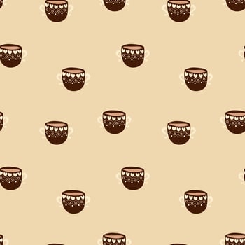 Seamless pattern with cups filled with coffee. The cups have hearts on them. Cups for Valentine's Day vector
