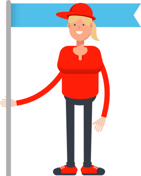 Girl Character Holding Blue Flag Pole Illustration png