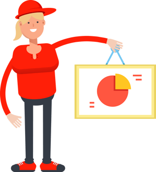 Girl Character Holding Pie Chart Signage png