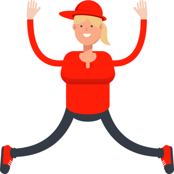 Girl Character Relaxing and Jumping in Red Shirt png