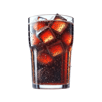 A glass of cola with ice cubes png