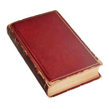 Antique Red Leather-Bound Book with Worn Hardcover, Vintage Classic Literature for Decorative and Collectible Use on Transparent Background png