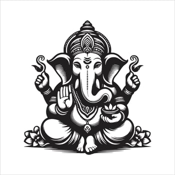 Hindu God Lord Ganesh Black and White Silhouette Design for Vinayaka Chavithi Ganesh Chaturthi vector