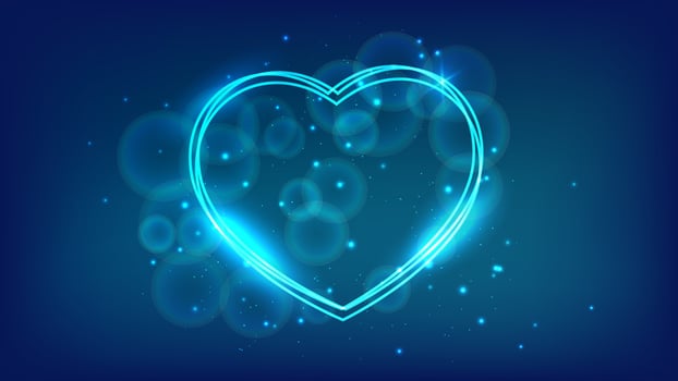 Neon frame in heart form with shining effects and sparkles vector