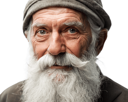 Peaceful Senior with White Beard in Thoughtful Pose png