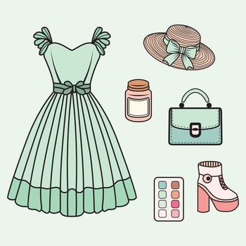 Feminine Aesthetic Clip Art Set Fashion and Beauty Elements vector