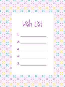 Wish list, template. Printable. Clover background texture design. vector