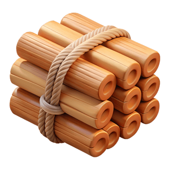 3D Render Wooden Logs Bound by Rope png
