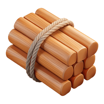 3D Render of Wooden Logs Bound by Rope png