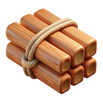 3D Render Wooden Logs Bound by Rope png