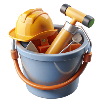 3D Render Bucket Construction Helmet Tools png
