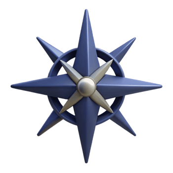 3D Render of a Blue and Silver Compass Star png