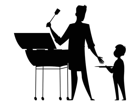 Silhouette of Family Enjoying Barbecue Picnic Outdoors vector