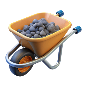 3D Render Wheelbarrow with Stones png