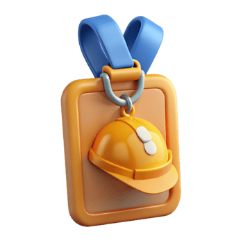 3D Illustration Orange Hard Hat ID Badge png