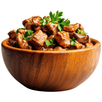 Delicious Gourmet Main Course with Tender Meat in Rich Sauce Exuding Culinary Excellence png
