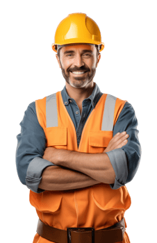 Happy Construction Worker Crossed Arms Isolated on Transparent Background png