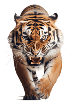 Angry Tiger Walking Front View Isolated on Transparent Background png