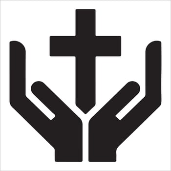 Healing Hands with Cross Symbol in Line Art vector