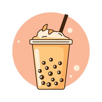 Fresh Delicious Milk Tea Boba Bubble Creamy Drink Refreshment Beverage in Cup Glass vector