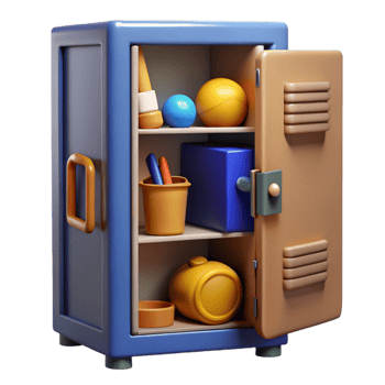 3D Render Cartoon Locker with Items png