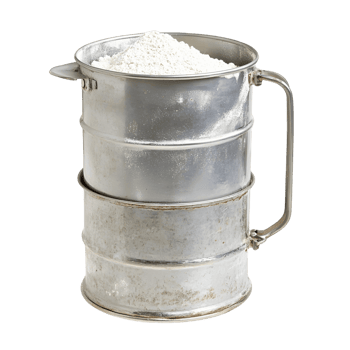 A silver container with a white powder inside png