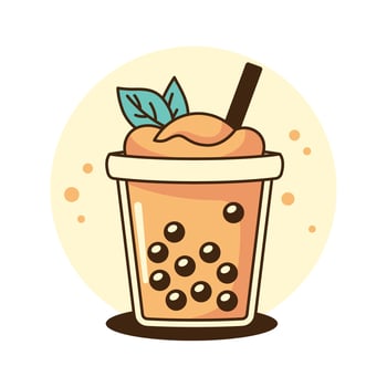 Fresh Delicious Milk Tea Boba Bubble Drink Refreshment Beverage in Cup Glass vector
