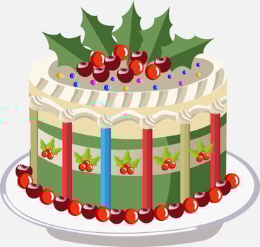 Decorative Holly Berry Cake Served on Plate for Merry Christmas Celebration. vector
